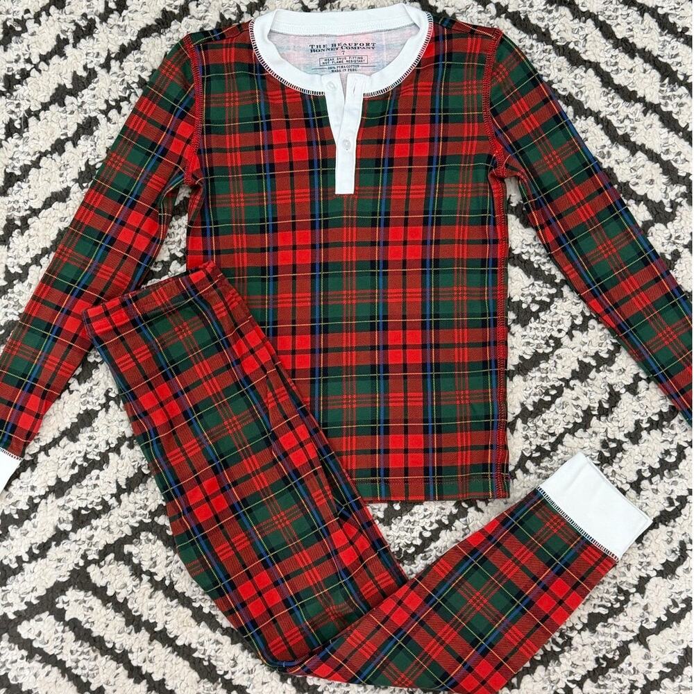 The Beaufort Bonnet Company TBBC Kids Tartan Plaid Christmas Pajamas Size 7